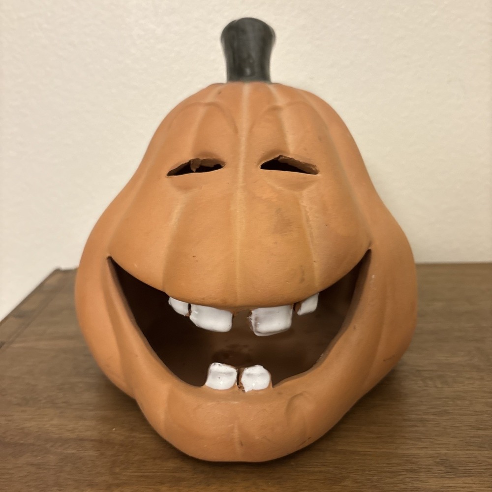 Rare HTF Terracotta Clay Smiling Jack O Lantern by Le Ce Zanne 1994 8.5'' VTG